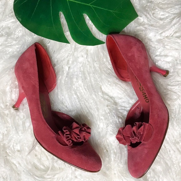 Vintage Salvatore Ferragamo Ruffle Suede Heels - Picture 5 of 5